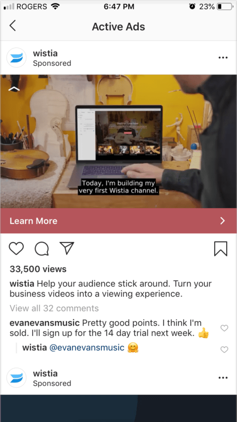 Instagram, video advertising, example
